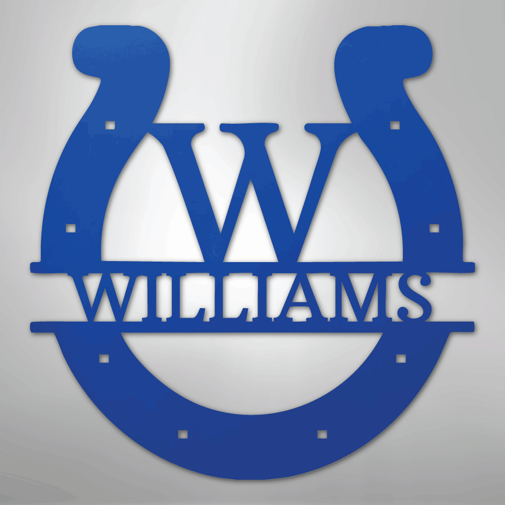 Custom Metal Wall Art - Personalized Horseshoe Sign Blue