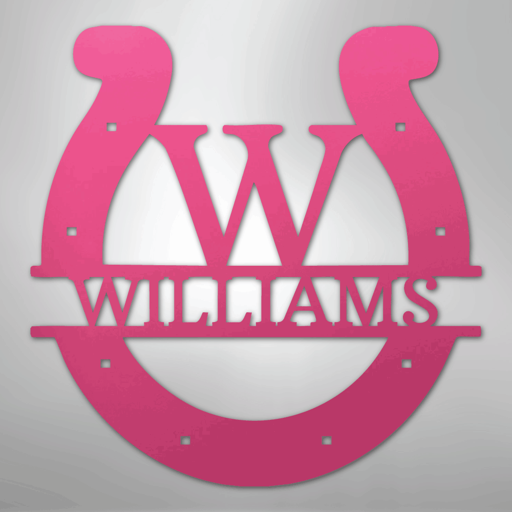 Custom Metal Wall Art - Personalized Horseshoe Sign Pink