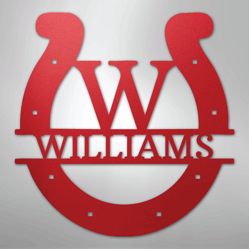 Custom Metal Wall Art - Personalized Horseshoe Sign Red