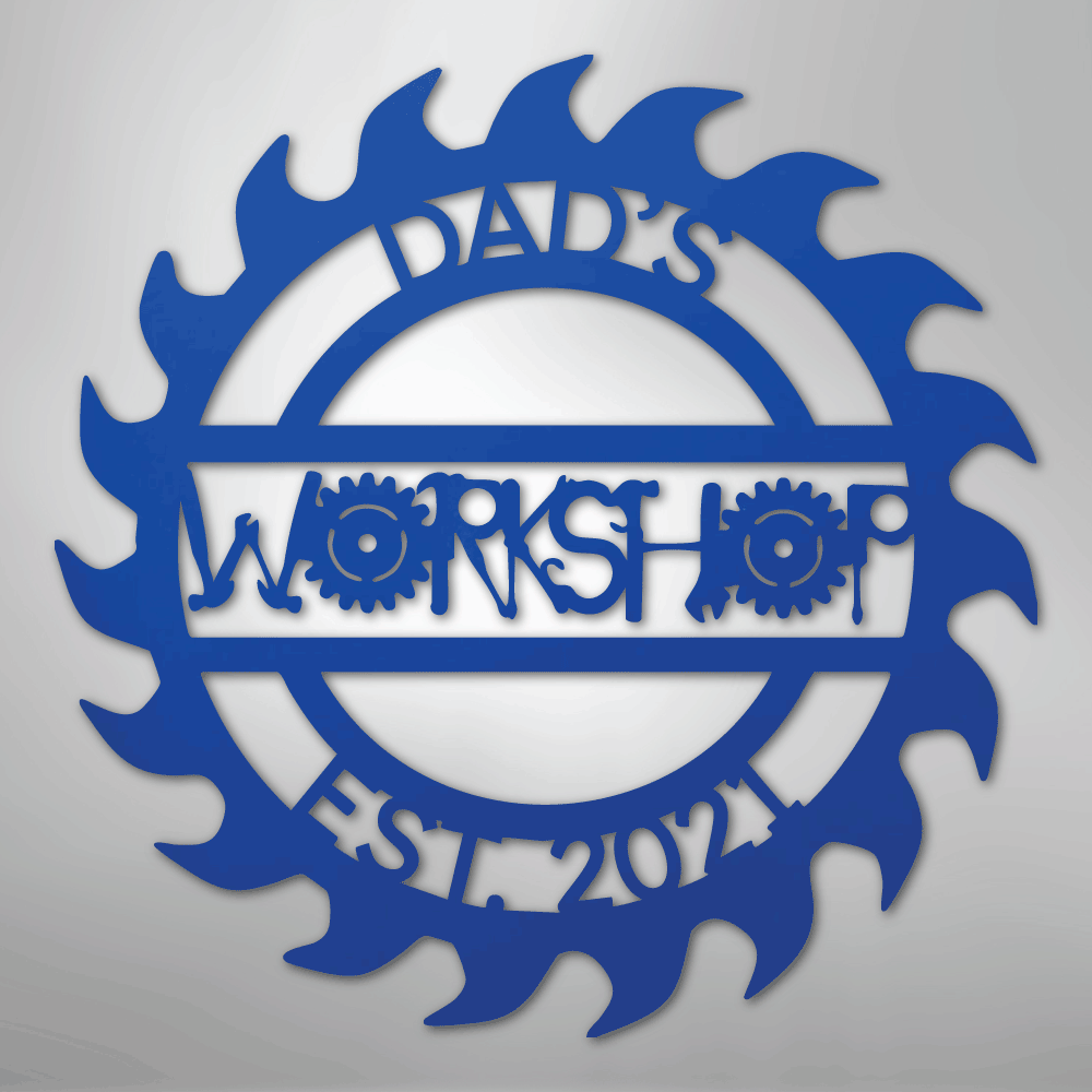 Custom Metal Wall Art - Personalized Workshop Sign Blue