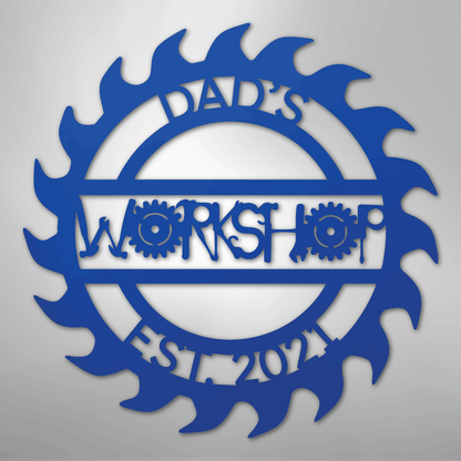Custom Metal Wall Art - Personalized Workshop Sign Blue