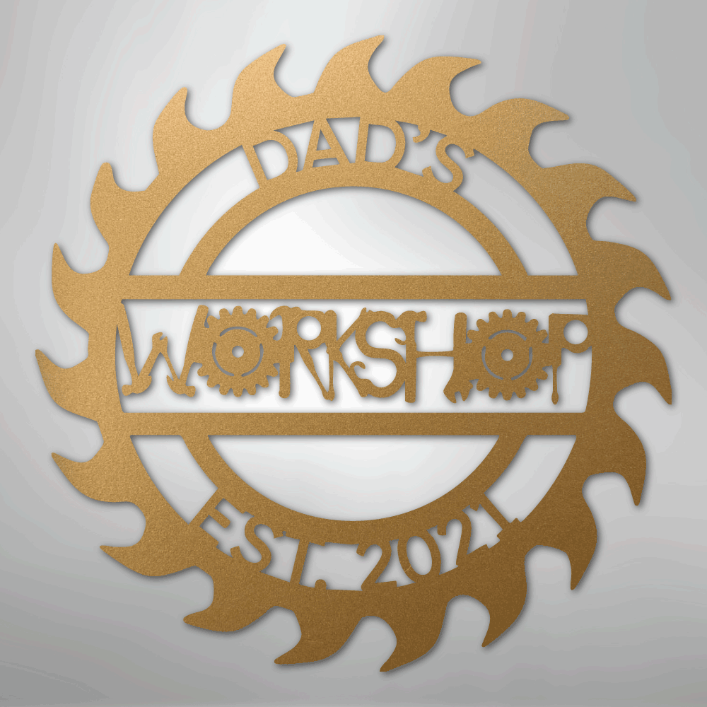 Custom Metal Wall Art - Personalized Workshop Sign Gold