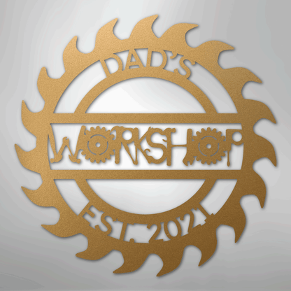 Custom Metal Wall Art - Personalized Workshop Sign Gold