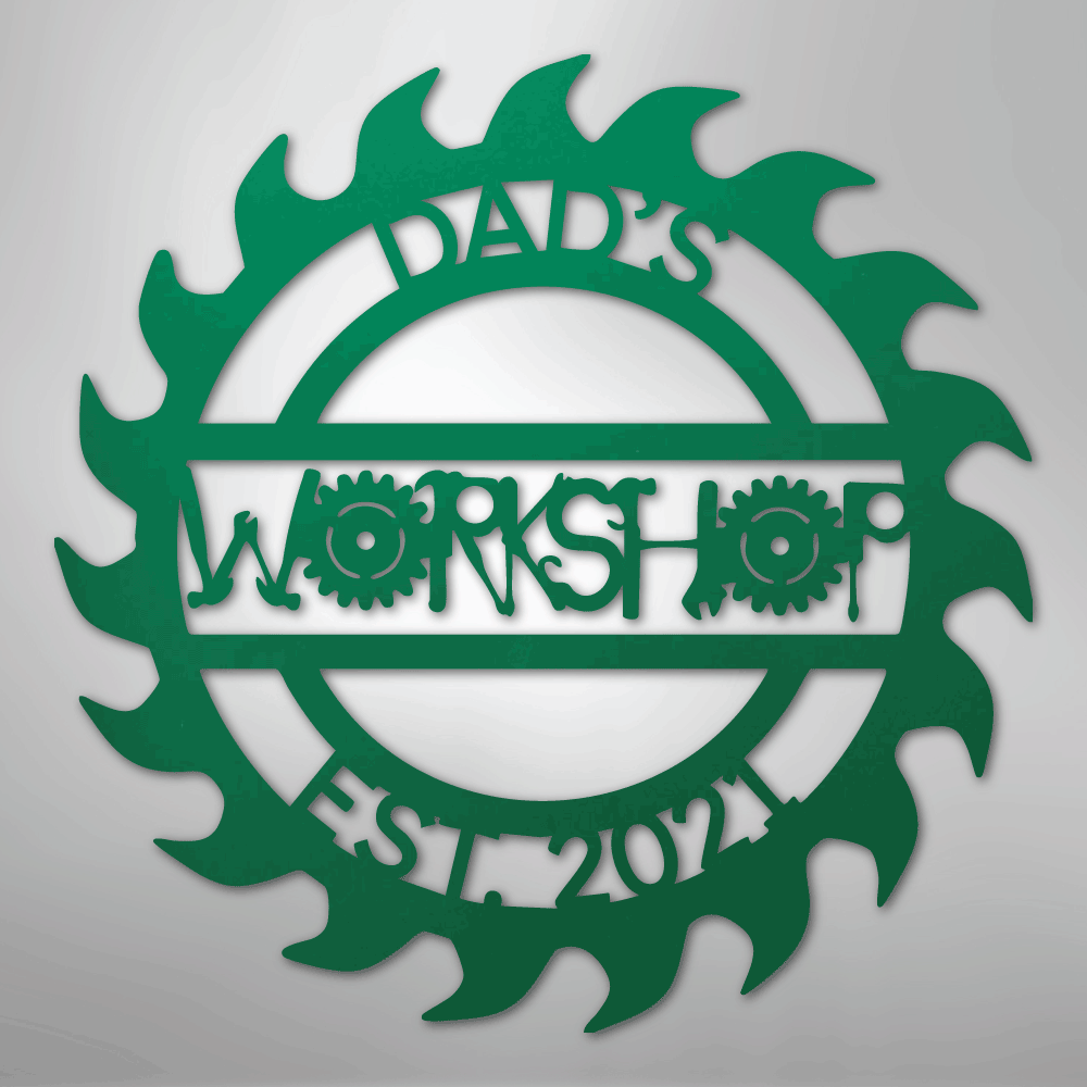 Custom Metal Wall Art - Personalized Workshop Sign Green