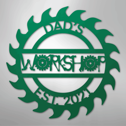 Custom Metal Wall Art - Personalized Workshop Sign Green