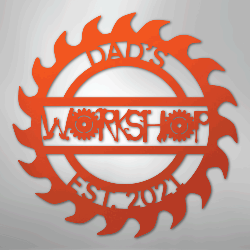 Custom Metal Wall Art - Personalized Workshop Sign Orange