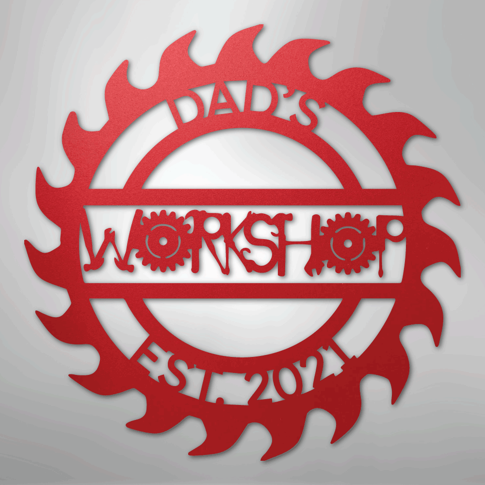 Custom Metal Wall Art - Personalized Workshop Sign Red