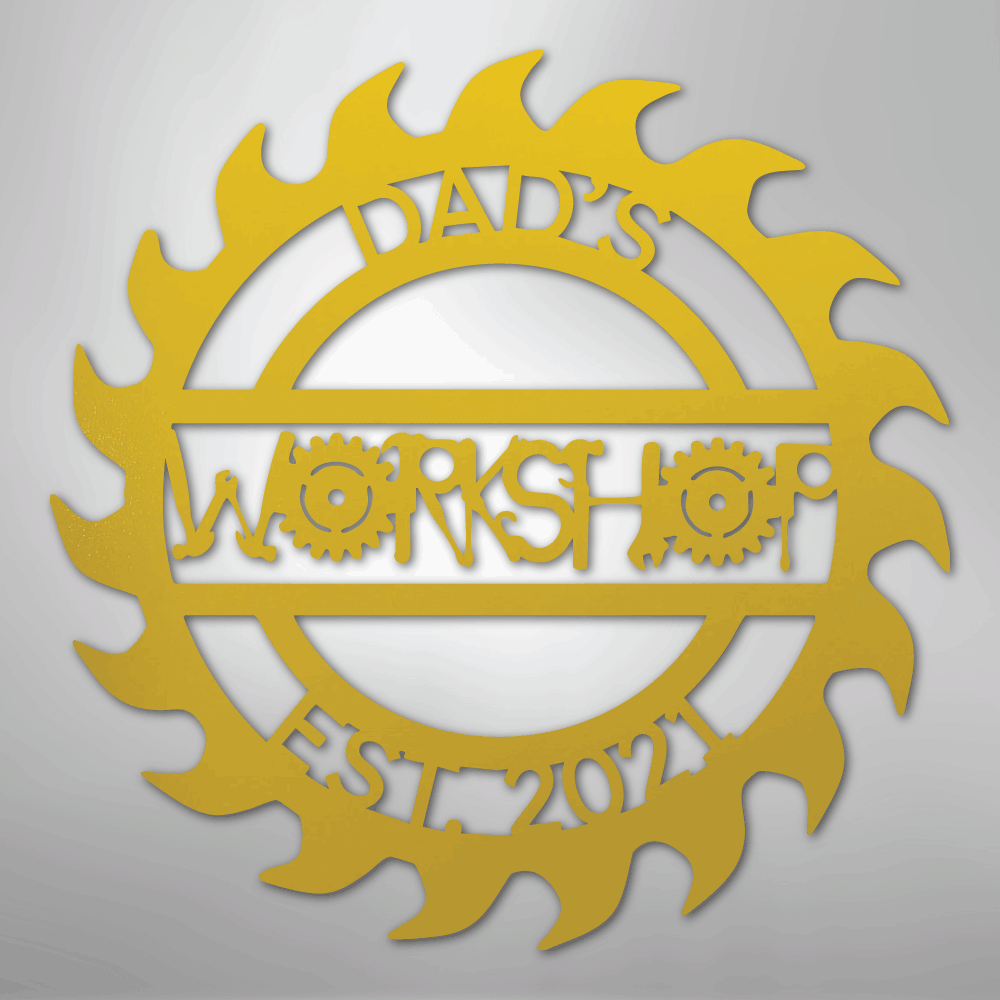Custom Metal Wall Art - Personalized Workshop Sign Yellow