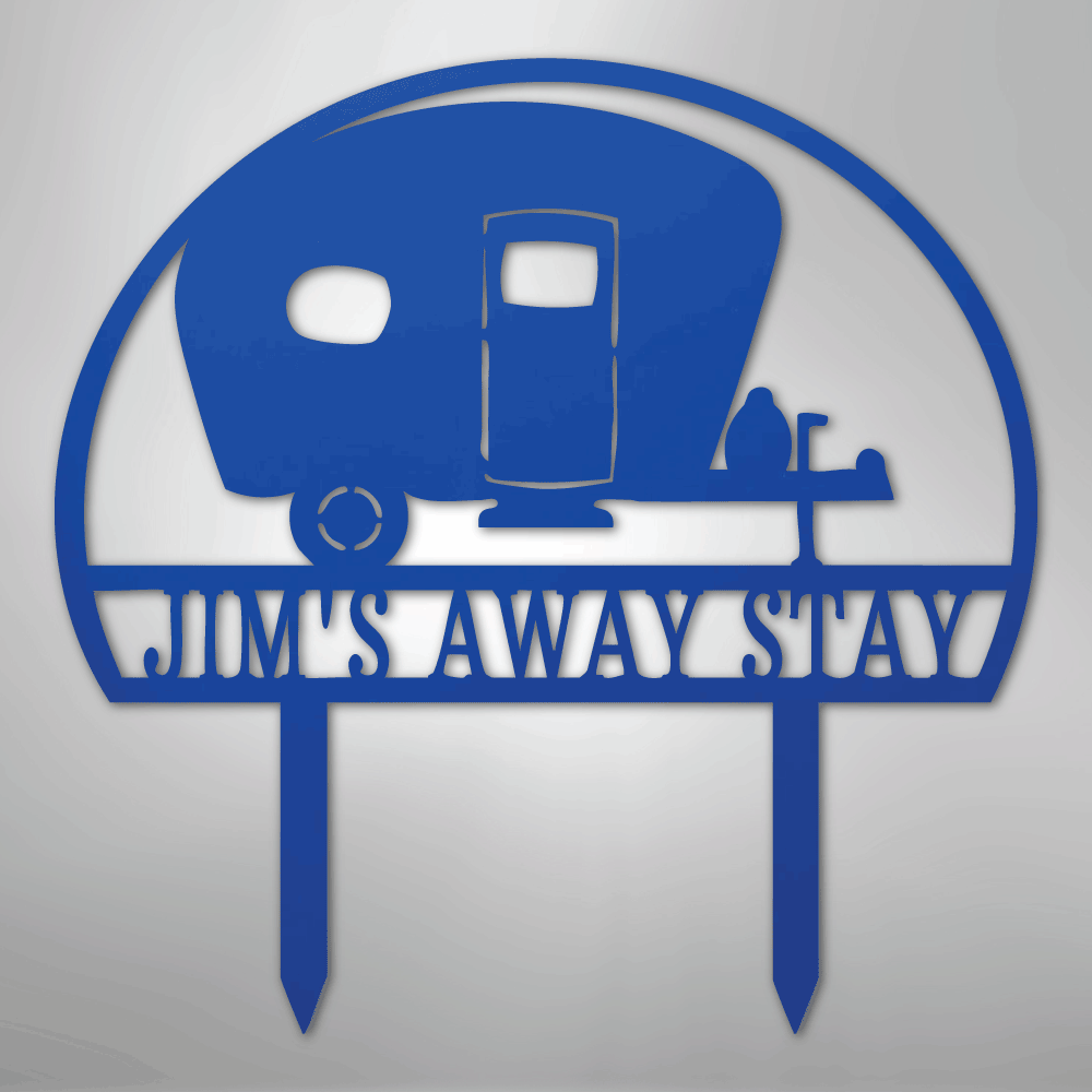 Custom Metal Yard Art - Personalized Campsite Sign Blue