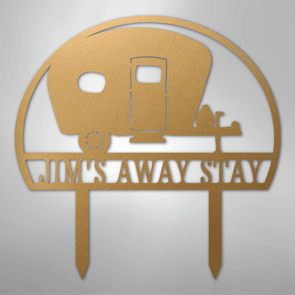 Custom Metal Yard Art - Personalized Campsite Sign Gold