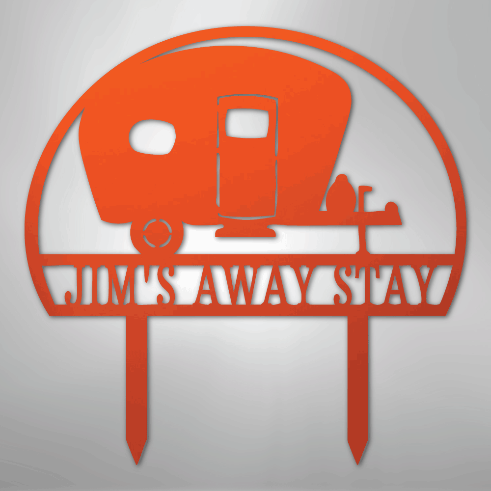 Custom Metal Yard Art - Personalized Campsite Sign Orange