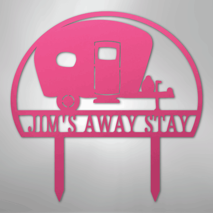 Custom Metal Yard Art - Personalized Campsite Sign Pink
