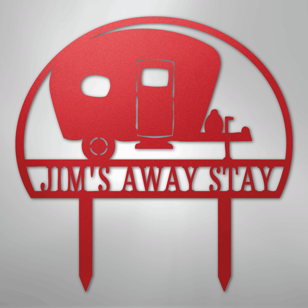 Custom Metal Yard Art - Personalized Campsite Sign Red