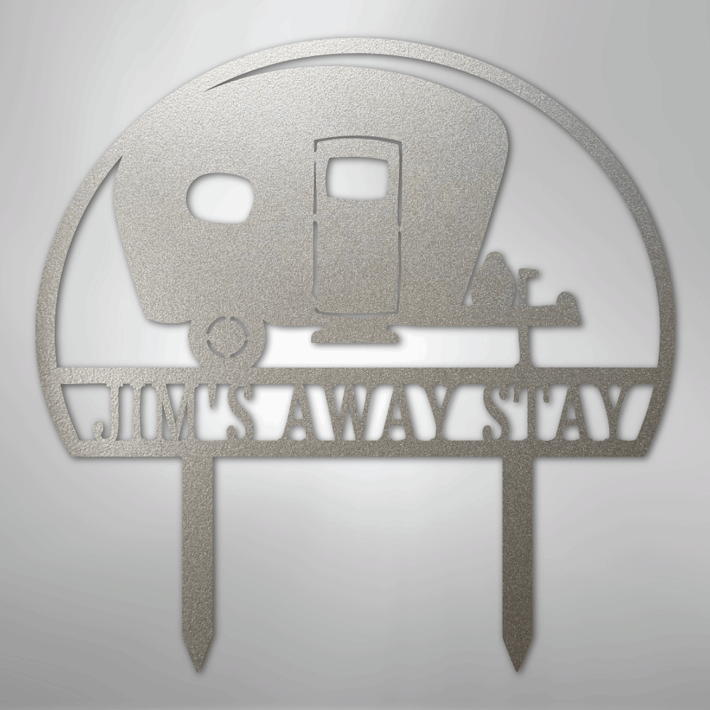 Custom Metal Yard Art - Personalized Campsite Sign Silver