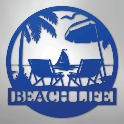 Custom Metal Wall Art - Personalized Beach Sign Blue