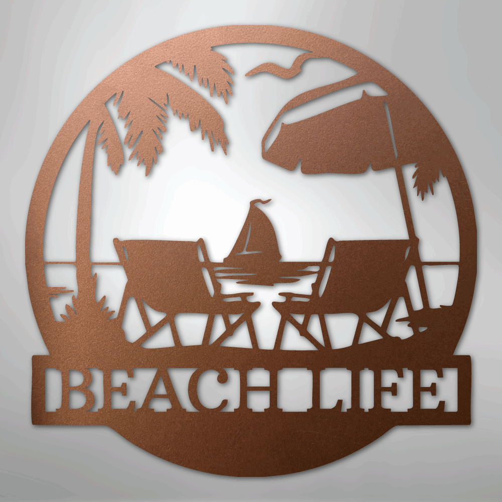 Custom Metal Wall Art - Personalized Beach Sign Copper