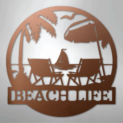 Custom Metal Wall Art - Personalized Beach Sign Copper