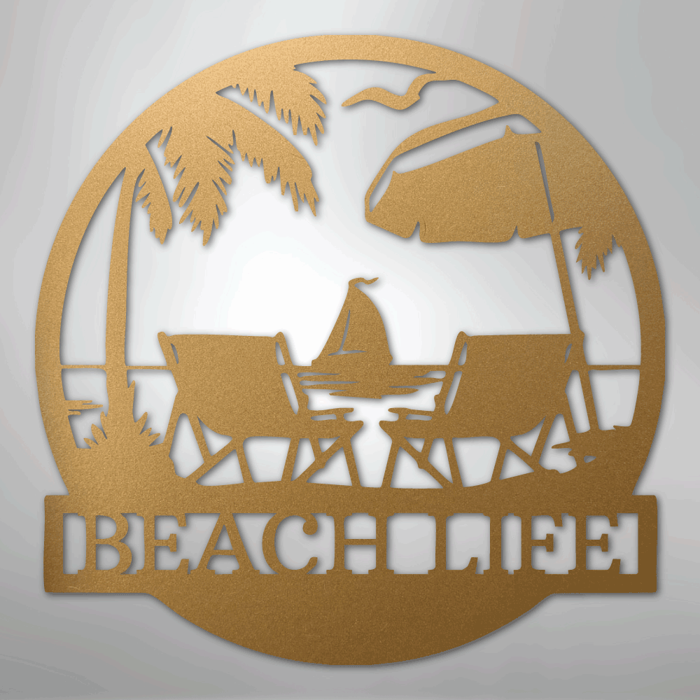 Custom Metal Wall Art - Personalized Beach Sign Gold