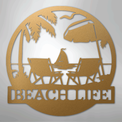 Custom Metal Wall Art - Personalized Beach Sign Gold