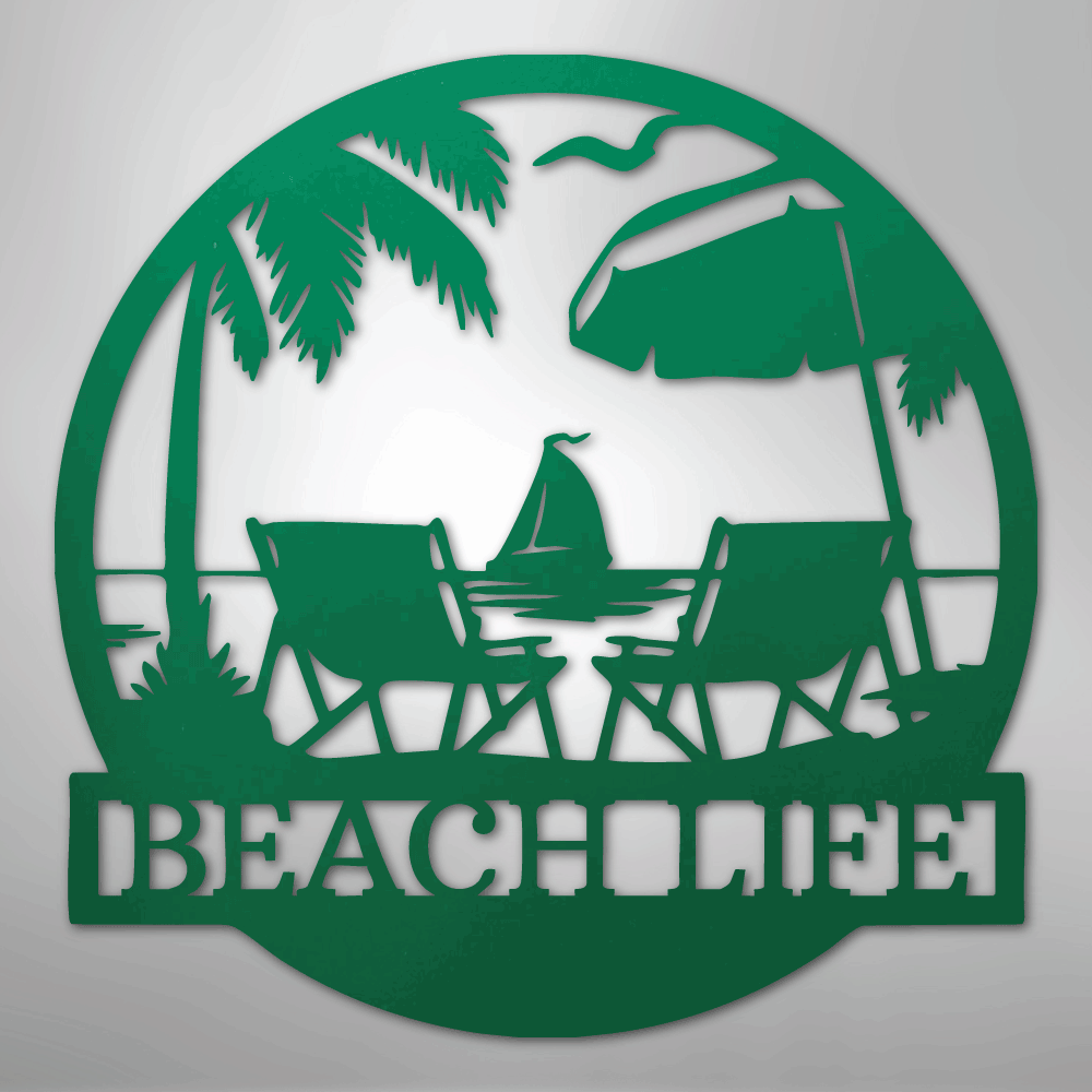 Custom Metal Wall Art - Personalized Beach Sign Green