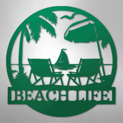 Custom Metal Wall Art - Personalized Beach Sign Green