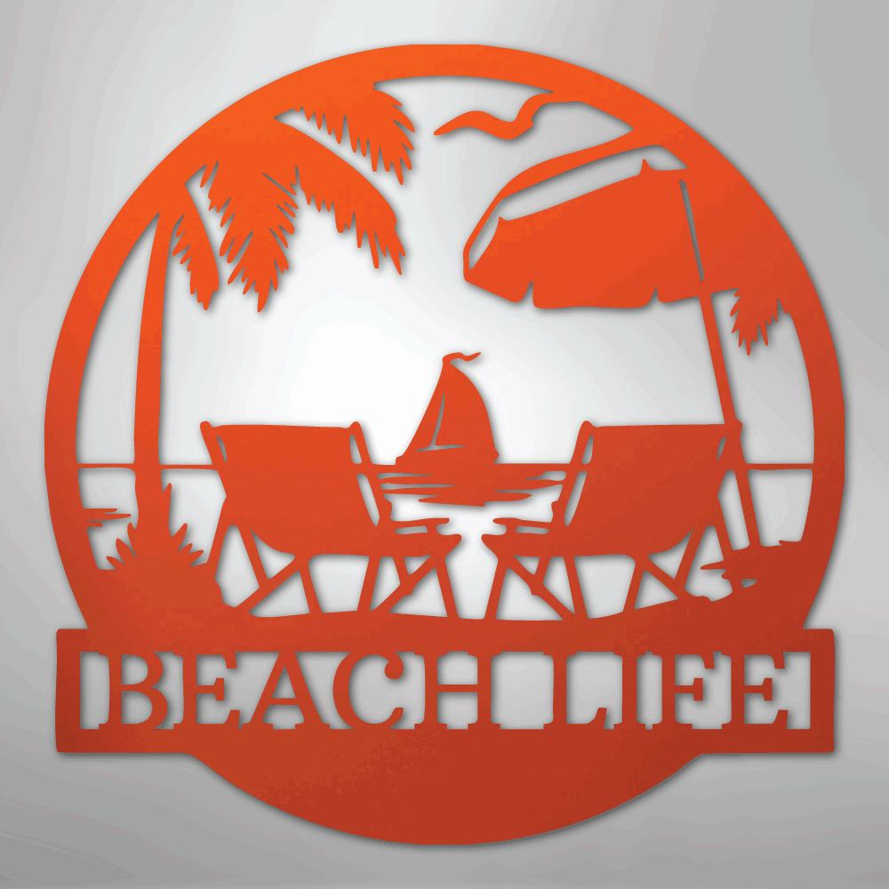 Custom Metal Wall Art - Personalized Beach Sign Orange