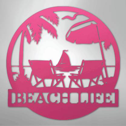 Custom Metal Wall Art - Personalized Beach Sign Pink