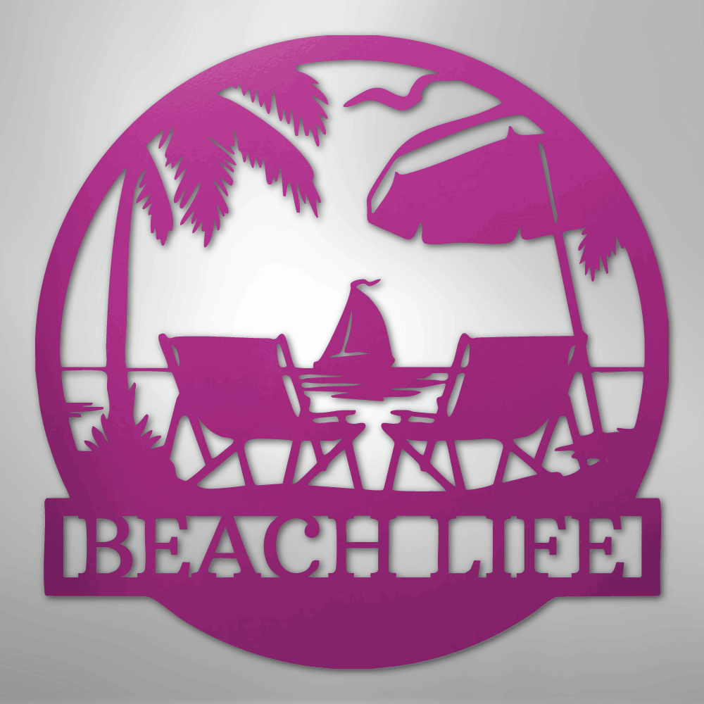 Custom Metal Wall Art - Personalized Beach Sign Purple