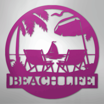 Custom Metal Wall Art - Personalized Beach Sign Purple