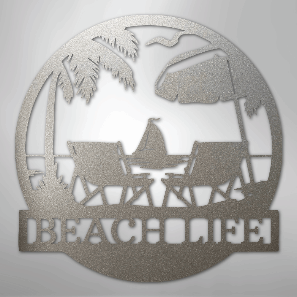 Custom Metal Wall Art - Personalized Beach Sign Silver