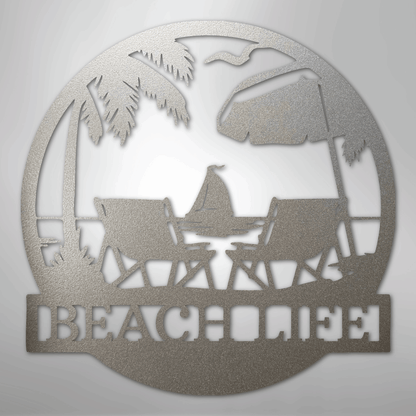 Custom Metal Wall Art - Personalized Beach Sign Silver