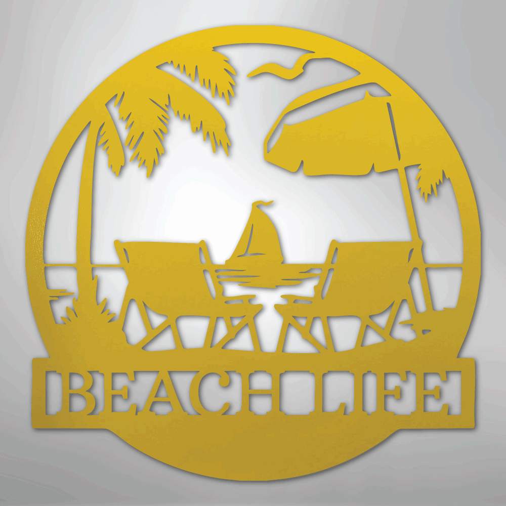 Custom Metal Wall Art - Personalized Beach Sign Yellow