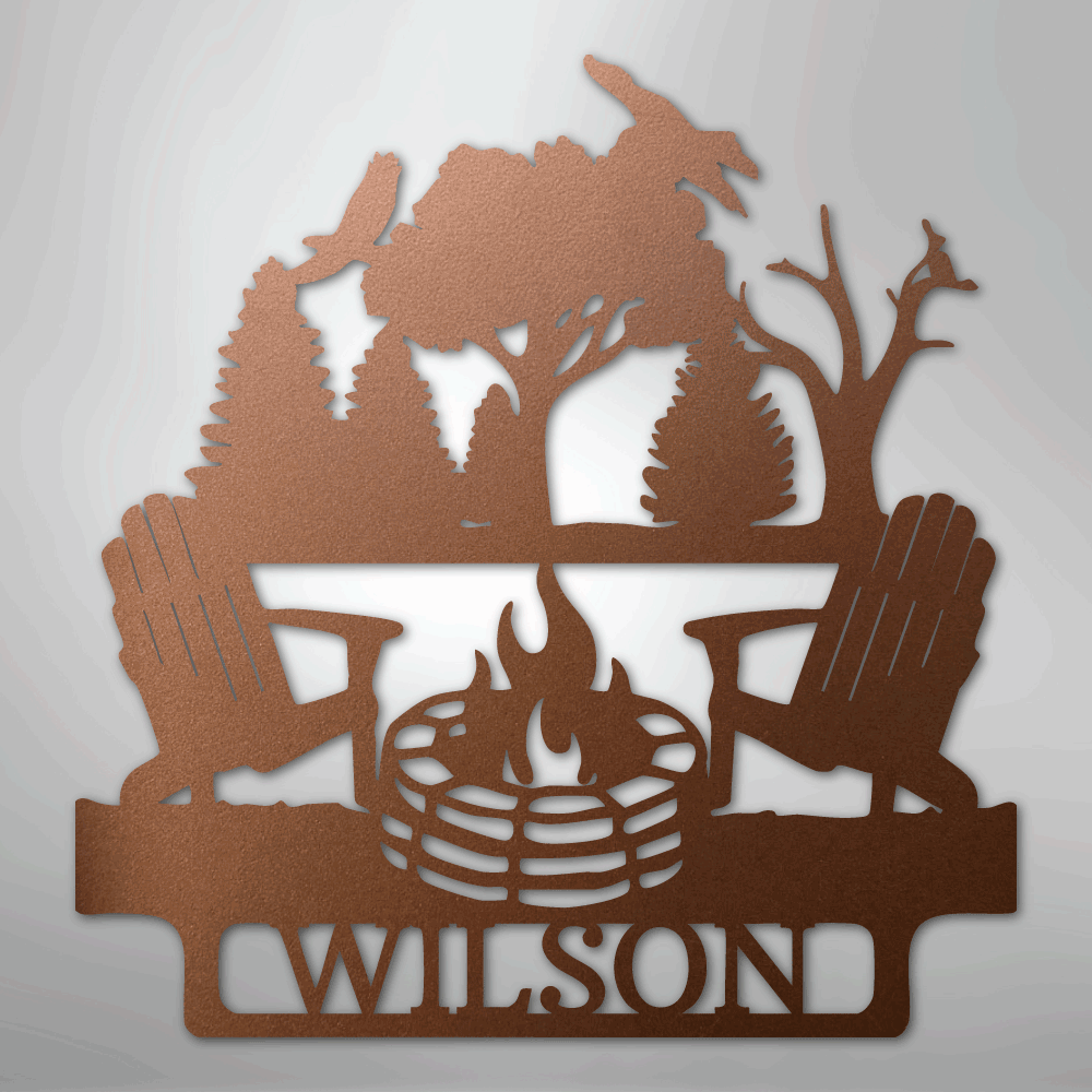 Custom Metal Wall Art - Personalized Campsite Name Monogram Sign Copper