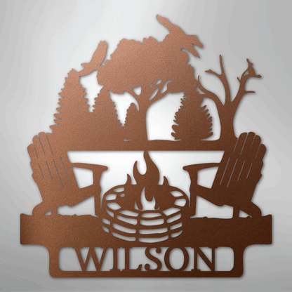Custom Metal Wall Art - Personalized Campsite Name Monogram Sign Copper