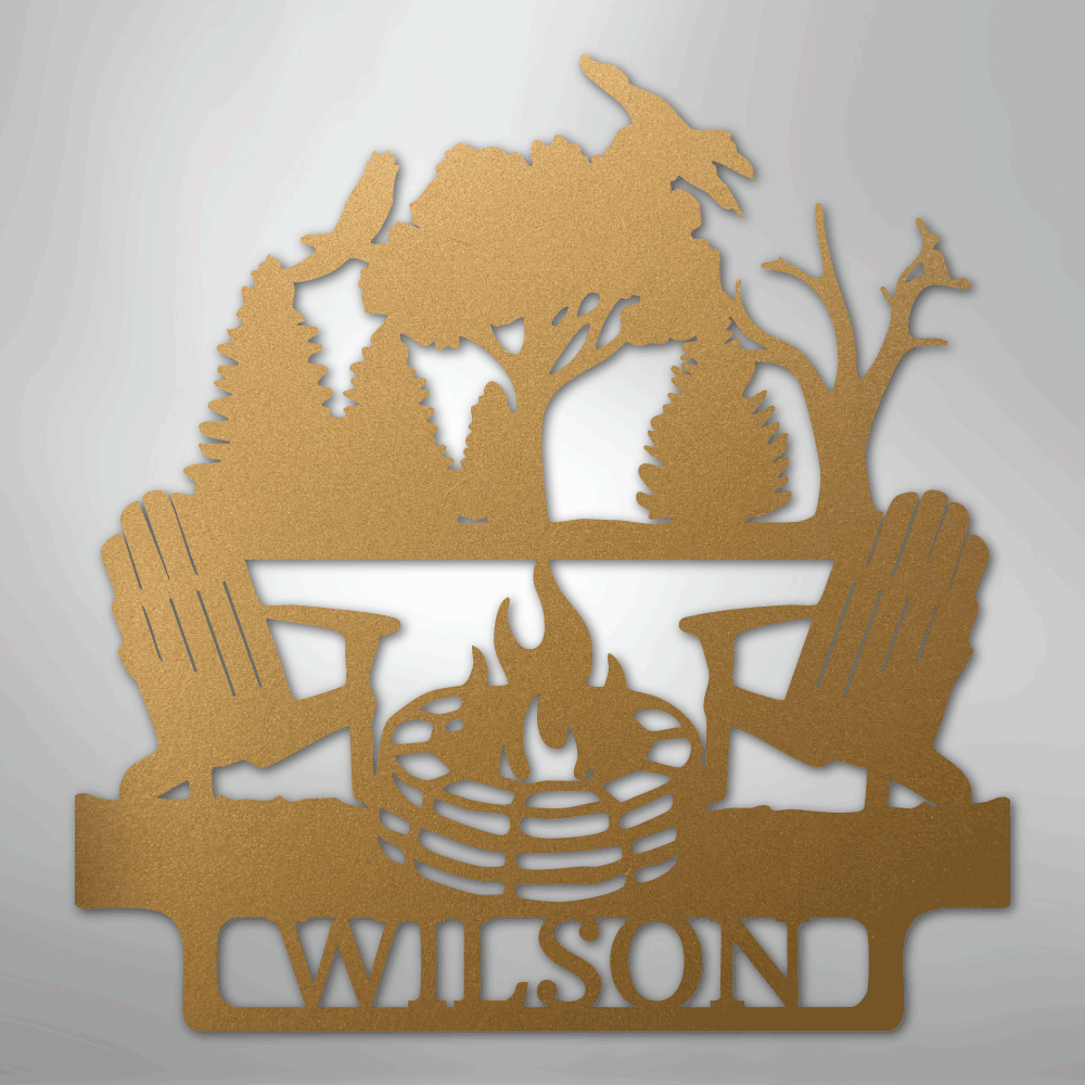Custom Metal Wall Art - Personalized Campsite Name Monogram Sign Gold