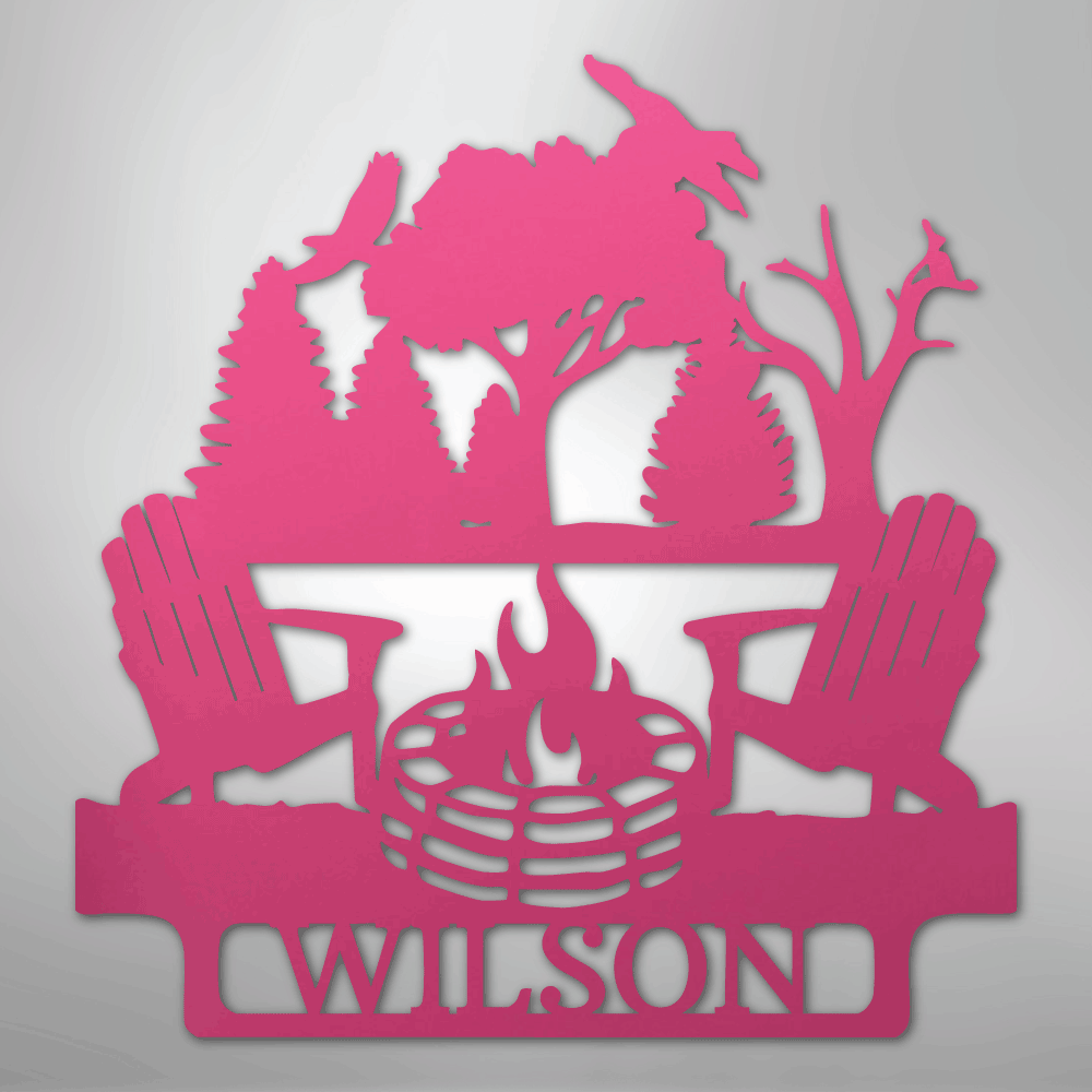 Custom Metal Wall Art - Personalized Campsite Name Monogram Sign Pink
