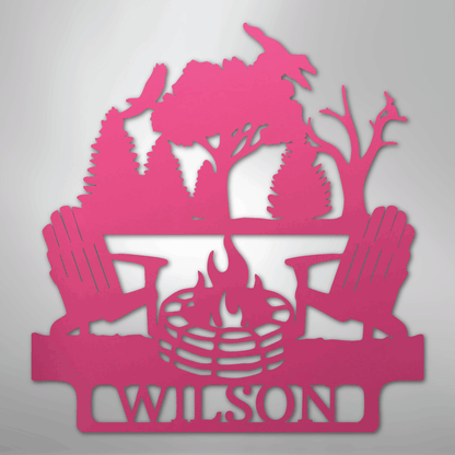 Custom Metal Wall Art - Personalized Campsite Name Monogram Sign Pink