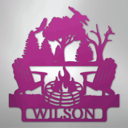Custom Metal Wall Art - Personalized Campsite Name Monogram Sign Purple