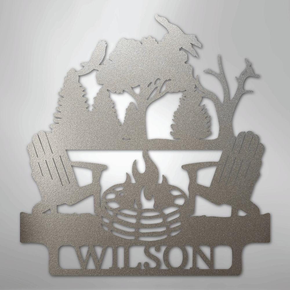 Custom Metal Wall Art - Personalized Campsite Name Monogram Sign Silver