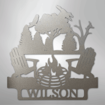 Custom Metal Wall Art - Personalized Campsite Name Monogram Sign Silver