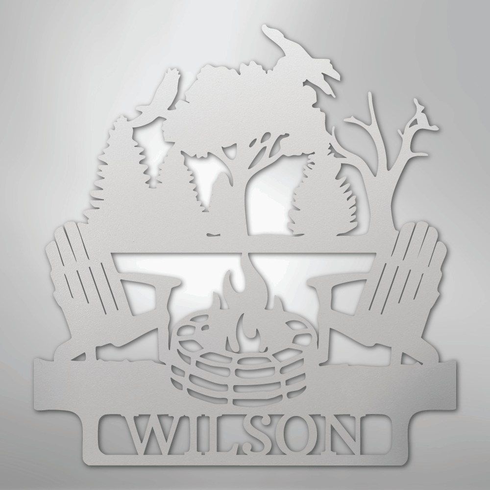 Custom Metal Wall Art - Personalized Campsite Name Monogram Sign White