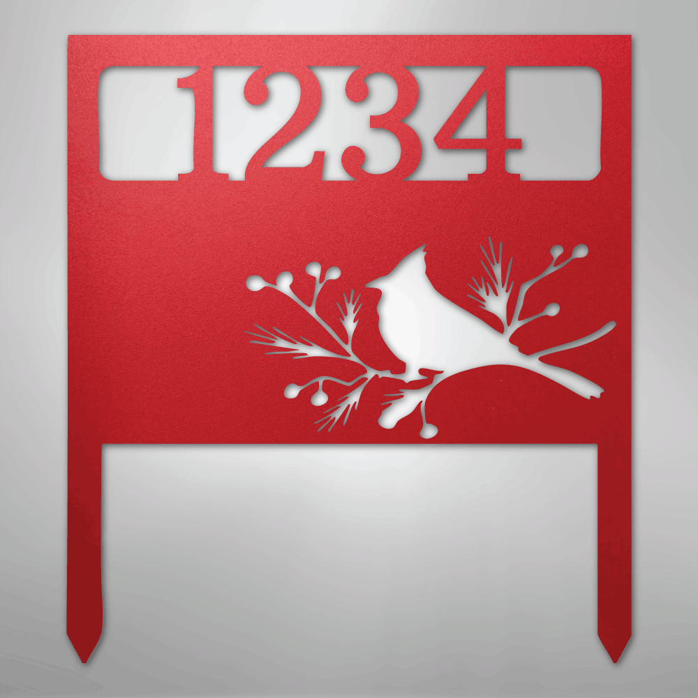 Custom Metal Yard Art - Personalized Garden Address Sign Red