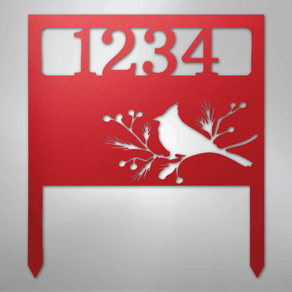 Custom Metal Yard Art - Personalized Garden Address Sign Red
