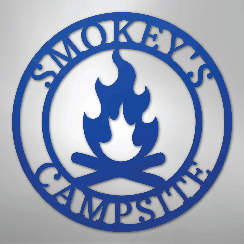 Custom Metal Wall Art - Personalized Fire Pit Sign Blue