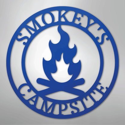 Custom Metal Wall Art - Personalized Fire Pit Sign Blue