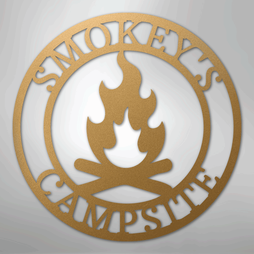 Custom Metal Wall Art - Personalized Fire Pit Sign Gold