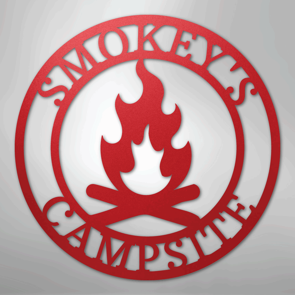 Custom Metal Wall Art - Personalized Fire Pit Sign Red