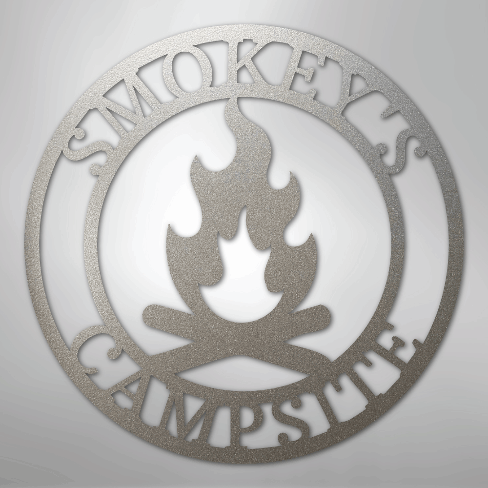 Custom Metal Wall Art - Personalized Fire Pit Sign Silver