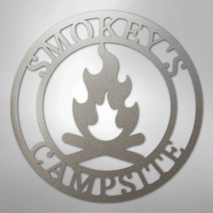 Custom Metal Wall Art - Personalized Fire Pit Sign Silver