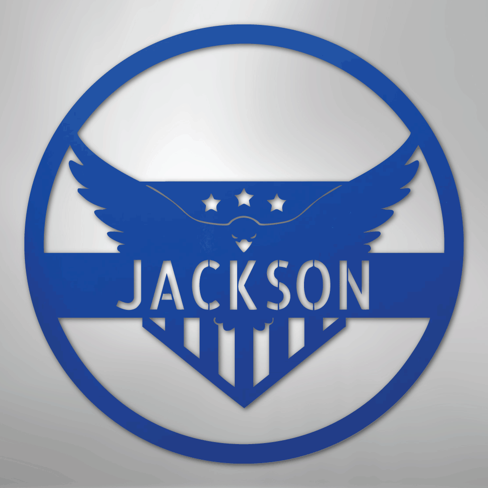 Custom Metal Wall Art - Personalized Flying Eagle Sign Blue